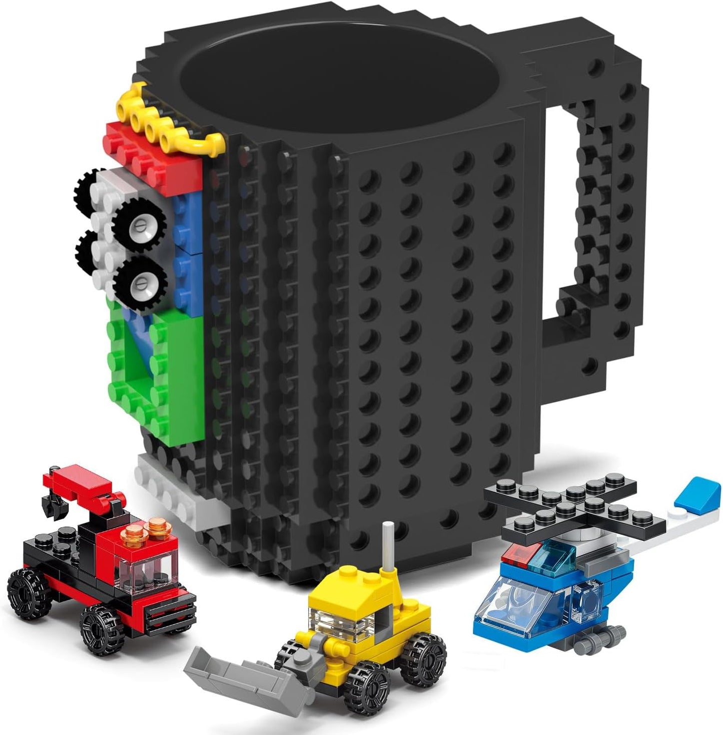 Build-On Brick Mug Set with 3 Random Packs of 2-In-1 Bricks, Cool Coffee Mugs for Kids, Creative Novelty Funny Coffee Mug Cup Gift for Kids Men Dad Adults Women Xmas Christmas - Black