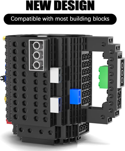 Build-On Brick Mug Set with 3 Random Packs of 2-In-1 Bricks, Cool Coffee Mugs for Kids, Creative Novelty Funny Coffee Mug Cup Gift for Kids Men Dad Adults Women Xmas Christmas - Black
