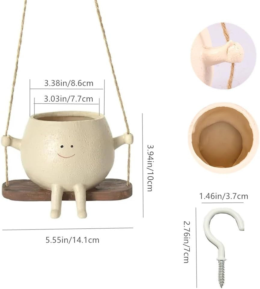 Swing Face Planter Pot - Hanging Smiley Planter for Indoor and Outdoor Plants, Succulents, String of Pearls - Cute Creative Swing Gifts for Holidays and Parties